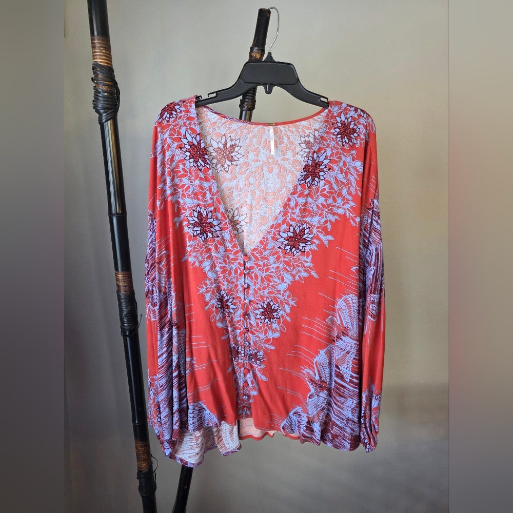 Free People Red and Purple Floral Blouse